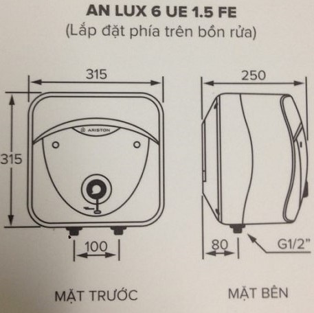 Máy nước nóng gián tiếp Andris Lux 6UE/BE Ariston